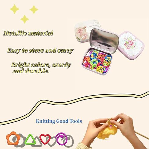Round Shape Knitting Stitch Markers,50Pcs Stitch Markers with Floral Design Small Tin Box in Saudi Arabia