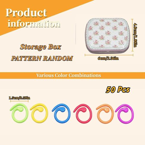 Round Shape Knitting Stitch Markers,50Pcs Stitch Markers with Floral Design Small Tin Box in Saudi Arabia