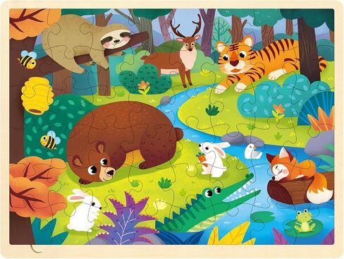 48 Piece Puzzles for Kids Ages 4-8, Forest Animals Wooden Jigsaw Puzzles for Toddlers 4 Year Old, Preschool Educational Puzzle Ages 3-5 with Tray in Saudi Arabia