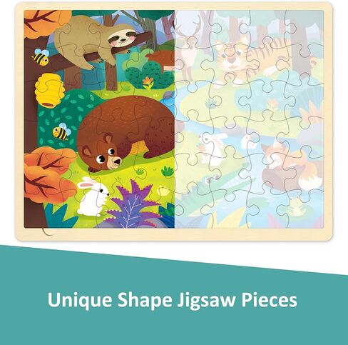 48 Piece Puzzles for Kids Ages 4-8, Forest Animals Wooden Jigsaw Puzzles for Toddlers 4 Year Old, Preschool Educational Puzzle Ages 3-5 with Tray in Saudi Arabia