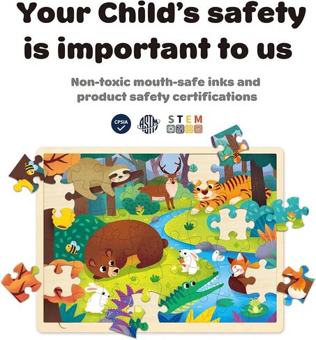 48 Piece Puzzles for Kids Ages 4-8, Forest Animals Wooden Jigsaw Puzzles for Toddlers 4 Year Old, Preschool Educational Puzzle Ages 3-5 with Tray in Saudi Arabia