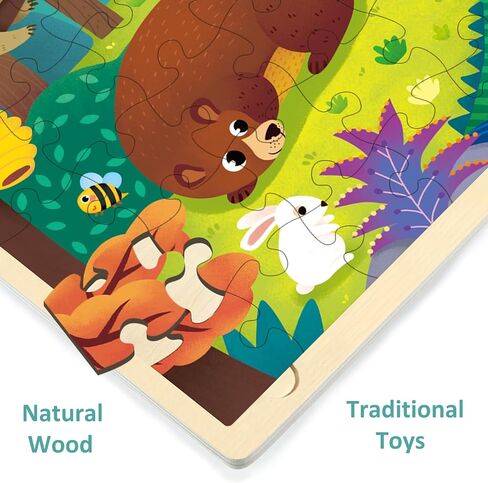 48 Piece Puzzles for Kids Ages 4-8, Forest Animals Wooden Jigsaw Puzzles for Toddlers 4 Year Old, Preschool Educational Puzzle Ages 3-5 with Tray in Saudi Arabia