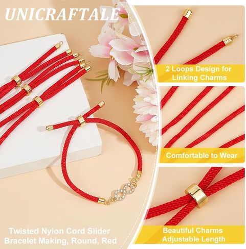 UNICRAFTALE 10Pcs Slider Bracelets Nylon Twist Cord Bracelet 22~23cm Black Link Bracelet with Metal Findings Adjustable Bracelet Chains for Jewelry Making Chains for DIY Bracelet Making Women in Saudi Arabia
