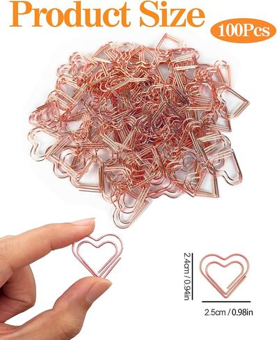 100 Pcs Love Heart Shaped Paper Clips, 0.78inch Cute Mini Paperclips for Office School Home (Rose Gold) in Saudi Arabia