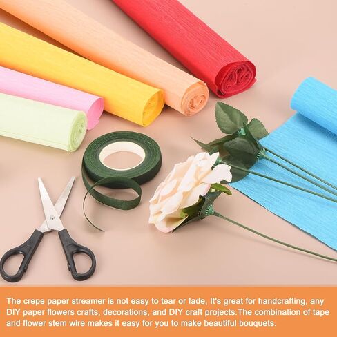 MECCANIXITY Crepe Paper Roll 8.2ft Long 20 Inch Wide with Floral Stem Wire and Green Floral Tapes for Wedding Ceremony Various Large Festivals Decoration, Light Pink 6pcs in Saudi Arabia
