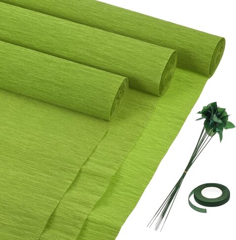 MECCANIXITY Crepe Paper Roll 8.2ft Long 20 Inch Wide with Floral Stem Wire and Green Floral Tapes for Wedding Ceremony Various Large Festivals Decoration, Light Pink 6pcs in Saudi Arabia
