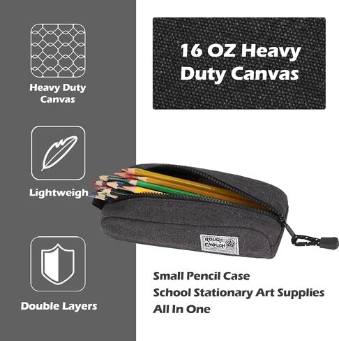 Rough Enough Small Pencil Case for Girls Boys Adults Canvas Pencil Pouch for School Office Stationary Art Supplies Black in Kuwait