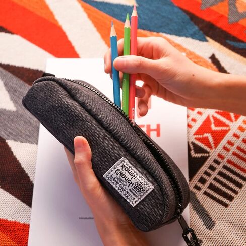 Rough Enough Small Pencil Case for Girls Boys Adults Canvas Pencil Pouch for School Office Stationary Art Supplies Black in Kuwait