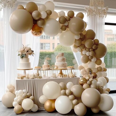 Double Stuffed Nude Balloons with Black Balloons Inside - Matte of Nude Apricot Brown Latex Balloon Garland with 5In 12In 18In, Double Layer Thick Boho Balloon Garland Arch Kit for Party in Saudi Arabia