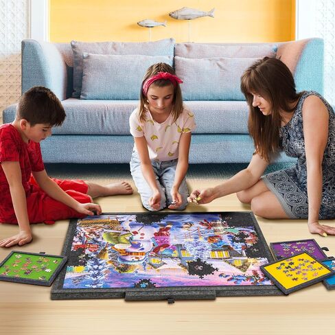 Tektalk Jigsaw Puzzle Table with Integrated Adjustable Stand/Bracket, 3-Tilting-Angle Puzzle Plateau with Cover & 4 Sorting Drawers, Super Lightweight Felt Puzzle Board, for Up to 1500 Pieces - Gray in Saudi Arabia