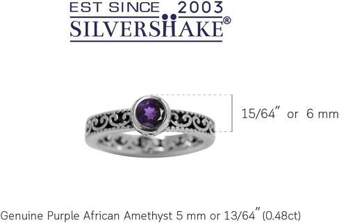 Silvershake Genuine Birthstone Gemstone 925 Sterling Silver Eternity Style Stackable Filigree Ring in Kuwait