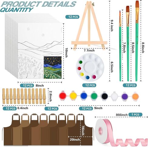 QUANWAISJ 12-Pack Painting Kit for Adults, Sip and Paint Kit for Date Night and Girls' Night, Pre-Drawn 8x10 Canvas to Paint, Paint Party Supplies, DIY Craft Kit for Beginners (Flower) in Saudi Arabia