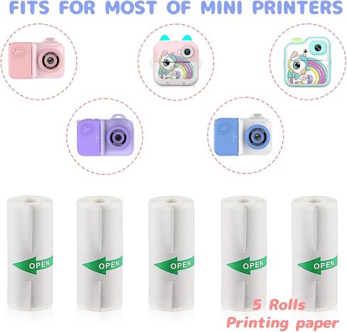 5 Rolls Instant Print Paper Thermal Print Paper No Ink Print Paper for Kids Instant Camera, for Most Kids Instant Camera in Kuwait
