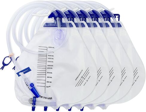 5PCSCatheter Bags for Men,Urinary Drainage Bag,2000ml Large Capacity,Reusable,Lengthened Catheters Tude,with Anti-Reflux Chamber Clips and Hanging Hook,Professional Urinary Bag for Incontinence in Kuwait
