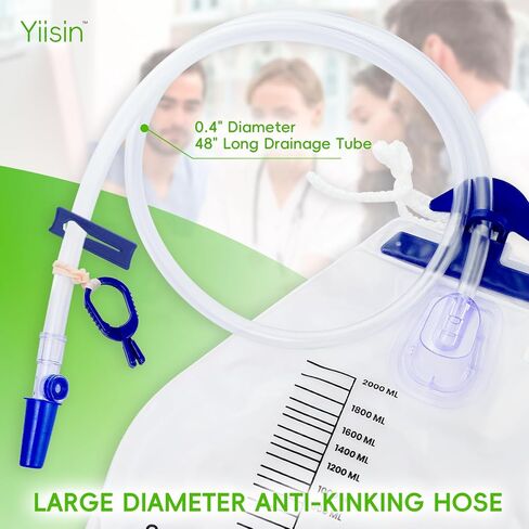 5PCSCatheter Bags for Men,Urinary Drainage Bag,2000ml Large Capacity,Reusable,Lengthened Catheters Tude,with Anti-Reflux Chamber Clips and Hanging Hook,Professional Urinary Bag for Incontinence in Kuwait