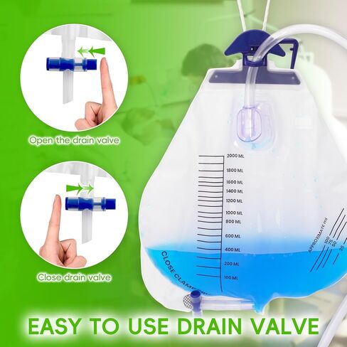 5PCSCatheter Bags for Men,Urinary Drainage Bag,2000ml Large Capacity,Reusable,Lengthened Catheters Tude,with Anti-Reflux Chamber Clips and Hanging Hook,Professional Urinary Bag for Incontinence in Kuwait
