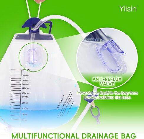 5PCSCatheter Bags for Men,Urinary Drainage Bag,2000ml Large Capacity,Reusable,Lengthened Catheters Tude,with Anti-Reflux Chamber Clips and Hanging Hook,Professional Urinary Bag for Incontinence in Kuwait