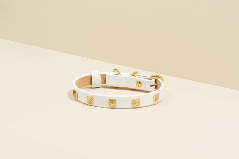 Scamper & Co برونزية 18K صفراء الذهب مطلي بالذهب من الجلد الأصلي مع الألياف الدقيقة الهرم الهرم الهرم طوق الكلب الكلب - الهرم الفاخرة تفاصيل طوق للحيوانات الأليفة نغمة الذهب لعشاق الحيوانات الأليفة ، 16 بوصة أسود in Kuwait