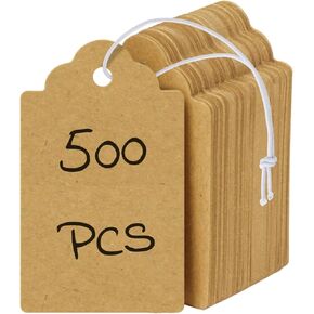 UniClife 200 PCS Kraft Price مع سلسلة مرنة متصلة ببنية قابلة للكتابة Kraft Paper Tag Tag Tag لتسعير سعرات سعر المجوهرات عرض علامة فارغة علامة وضع علامة على البضائع ، 1.8 "× 1.05"