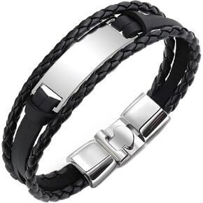 Gleamart Leather Bracelet for Men in Black Braided Wrap Bracelet