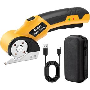 Cordless Electric Scissors,4v Cardboard Cutter,Rechargeable Rotary Cutter for Cutting Cardboard,Leather,Packages,Plastic,with Safety Lock & Storage Box (Yellow)