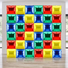 36 pcs باللونين الأحمر الأزرق الأزرق الأصفر مربع بالونات جدار خلفية مزدوجة البالونات المعدنية القوس لفيصات الكارتون