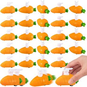 50 Pcs Easter Radish Rabbit Pull Back Toy Car Easter Egg Carrot Pull Back Car Cute Plastic Bunny Party Favors Mini Easter Egg Fillers Cars for Birthday Gifts Basket Stuffers Prizes