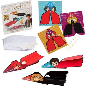 Harry Potter Flying Broom Valentines Day Cards for Kids ، 28 Card Pack & Marches - طي وطيران الطائرة الورقية هاري وهيرميون ورون - رائعة لحفلات الفصول الدراسية - الأولاد والبنات 4+