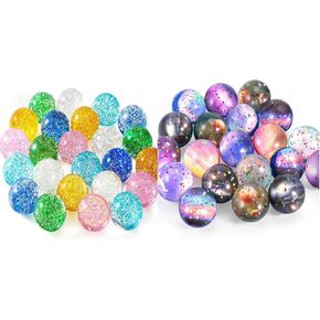 Ayfjovs Bouncy Balls Bundle, 24PCS Glitter Bouncy Balls & 20 Pack Starry Space Bouncy Balls, Easter Gift Bag Filling, Easter Basket Stuffers