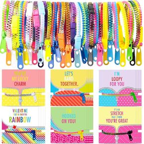 OuMuaMua 30Pcs Valentine's Day Cards Gift for Kids - Cards with Fidget Zipper Bracelets for Classroom Exchange & Party Favors