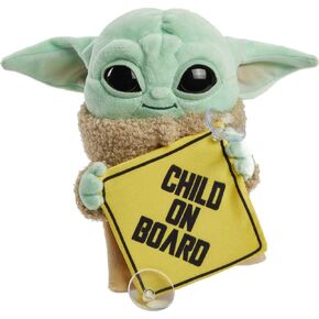 Star Wars Grogu Plush "Child on Board" علامة +لعبة ، 8 بوصات من لافتات لعبة Mandalorian ، ناعمة ، قابلة للتحصيل.