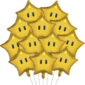 12PCS Star Foil Balloons - Super Gold Coin & Yellow Star Balloons for Kids Birthday Party Decorations
