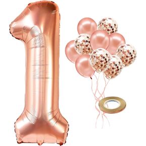 KatchOn Giant Rose Gold 1 Balloon Set - 40 Inch | 1st Birthday Decorations for Girl | Rose Gold Number 1 Balloons