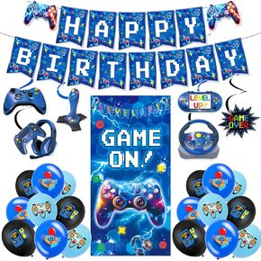 Video Game Birthday Decorations For Boys, Video Game Party Decorations Gamer Gaming Party Supplies with Happy Birthday Banner, Game On Backdrop, 18Pcs Balloons