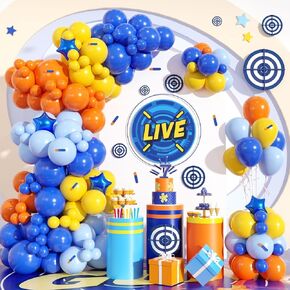 Navy Blue and Orange Garland Arch Kit, Orange and Yellow Balloons Light Baby Royal Blue with Foil Star Balloon for Kids Boys Baby Shower Birthday Graduation Gun Theme Party Decorations Supplies