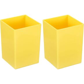 PATIKIL Pencil Holder, 2 Pack Plastic Pen Makeup Brush Holder Cup Storage Square Desktop Organizer Stationery Caddy for Home Office, Yellow
