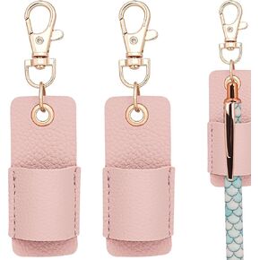 Portable Leather Pen Holder, Portable Pen Holder Lanyard, Leather Pen Pouch Holder Pocket Protector, for Badge Pen Holder Keychain or Neck Lanyard(3Pcs Pink)