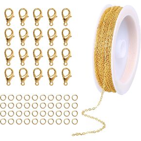 32.8 قدم سلسلة ذهبية ملتوية 3 مم لصنع المجوهرات ، سلاسل ارتباط قلادة سوار معدني مع 20pcs clasps clasps 40pcs قفزة لحلقات قلادة DIY المجوهرات صنع لوازم