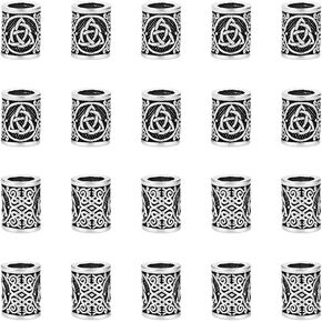 UniCraftale 20pcs 2 أنماط Paracord Bead Beads Beads Lanyard Beads Antique Silver European Beads Parachute Bads Colloy Connector Charm حبات الملمس لتجديف الشعر ثقب السوار 7-8.5 ملم