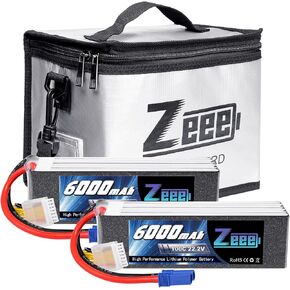 Zeee 6S Lipo Battery 6000mAh 22.2V 100C Soft Case Battery EC5 Connector 2 Pack Batteries with 1 Pcs Lipo Safe Bag Fireproof Explosionproof Bag for Storage Charging