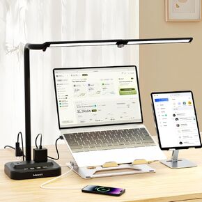 Desk Lamp with USB Charging Port: Power Strips with Surge Protection - 1 Type-C, 1 USB-A Charging Port, 2 AC Power Outlets, Desk Lamps for Home Office