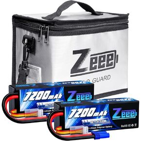Zeee 3S Lipo Battery 7200mAh 11.1V 80C Hard Case Battery EC5 Connector 2 Pack Batteries with 1 Pcs Lipo Safe Bag Fireproof Explosionproof Bag for Storage Charging