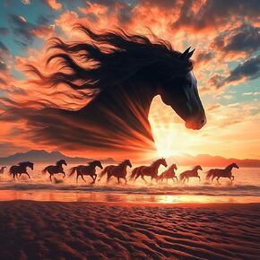 KEYIFA Horse Diamond Art Kits, 5D DIY Diamond Painting for Adults, Round Full Drill, Beach Landscape Diamonds Dots Mosaic Painting, Crystal Gem Arts Craft for Home Wall Decor 12x12 in