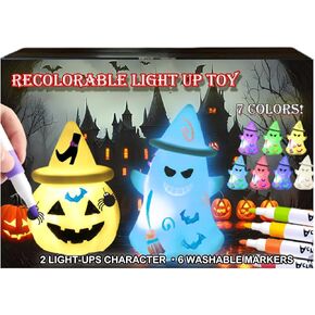 2 Pcs Paint Your Own Ghost Lamp Kit, Glow in The Dark,Eusable Coloring Toy for Kids, Arts & Crafts, Indoor Holiday Decoration, Christmas Gifts for Ages 4+(Pumpkin & Ghost,2Pcs)