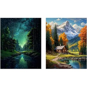 Ldazao 2 Pack Starry Night Paint by Numbers Kit للبالغين المبتدئين غابات البالغين من طلاء أدوات أدوات الطلاء الزيتي للمبتدئين