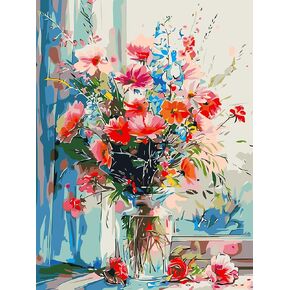 Meothan Flower Paint by Numbers Kit for Adults Beginner, Vase Bouquet Adult Paint by Number Kits on Canvas, DIY Acrylic Watercolor Oil Paint by Number for Adults for Home Decor Gift 16x12 Inch
