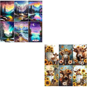 Ewjrnsf 6 Pack Caw و Landscape Diamond Painting Kit Kit Full Drill 5d Diamond Painting by Number Kits for البالغين المبتدئين ديكور الجدار المنزلي 11.8x15.7 بوصة