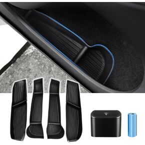 Car Door Side Storage Box and Trash Can for 2020-2023 2024 Tesla Model Y Accessories Front Rear Door Insert Tray Organizer Door Slot Storage Protector Garbage Bin with Trash Bags 6PCS