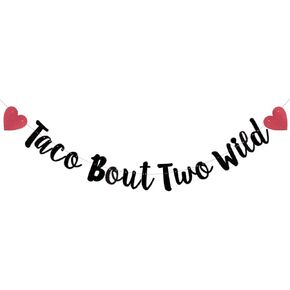 ABCpartyland Black Taco Bout Two Wild Glitter Banner,Baby Girl Boy Kids 2nd Birthday Party Decorations Supplies,Letters Black,Taco Bout Two Wild