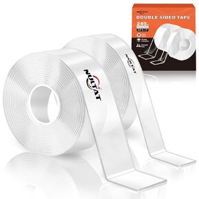 Double Sided Adhesive Tape Heavy Duty Double Sided Tape (2 Rolls, Total 20FT), Clear & Strong Nano Tape Two Sided Wall Tape for Poster Picture Hanging Strip Rug Wall Outdoor